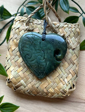 Load image into Gallery viewer, Engraved Manawa Koru Pounamu (Heart Greenstone) 6cm