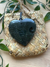 Load image into Gallery viewer, Engraved Manawa Koru Pounamu (Heart Greenstone) 6cm