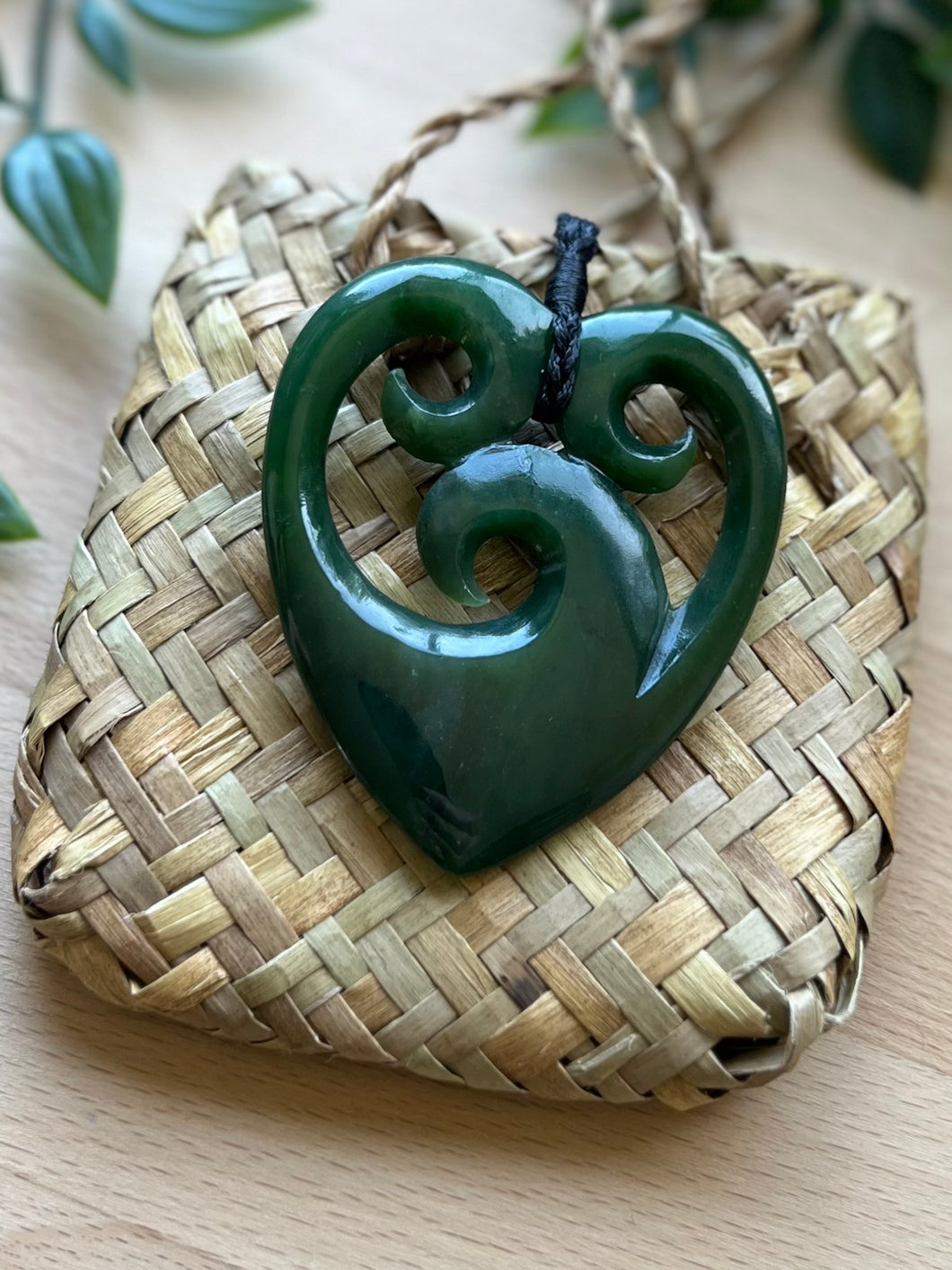 Triple Koru Heart Pounamu (Greenstone) 7cm