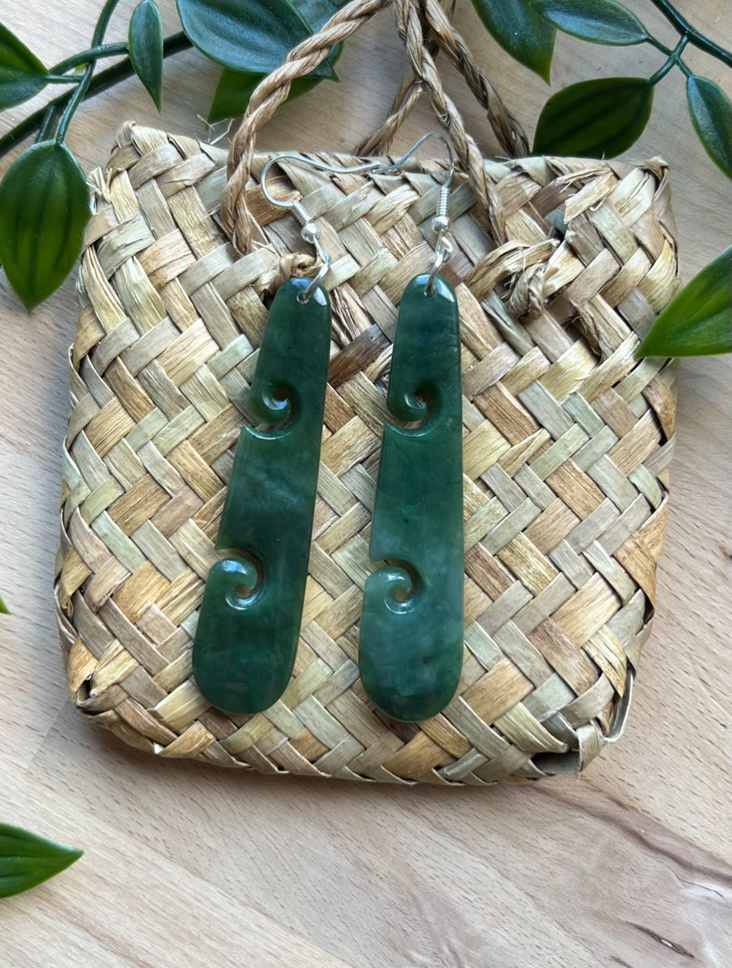 Double Koru Pounamu (Greenstone) Earrings 7cm