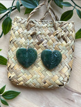 Load image into Gallery viewer, Heart Engraved Pounamu (Greenstone) Earrings
