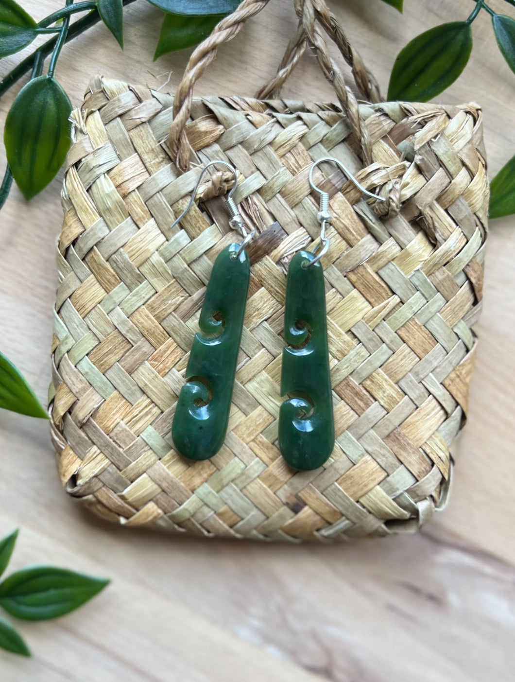 Double Koru Pounamu (Greenstone) Earrings