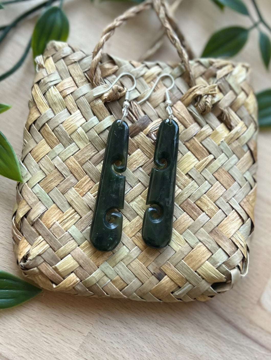 Double Koru Pounamu (Greenstone) Earrings