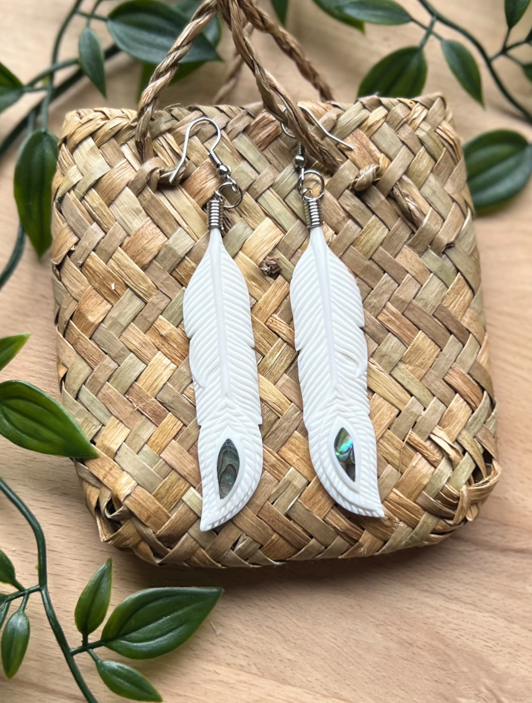 Feather with Paua Earrings