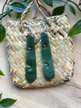 Load image into Gallery viewer, Double Koru Pounamu (Greenstone) Earrings 7cm

